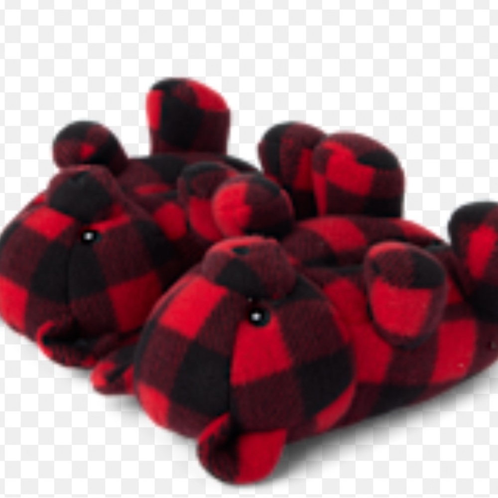 Sz 8/9 children’s place Plaid Bear slip on comfy bear house slippers black&Red - Picture 2 of 7